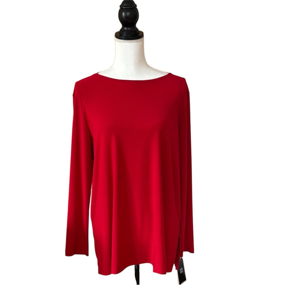 Clara Sunwoo Tunic Top Red NWT Cutout Stretch Travel Knit USA Made Blouse Size M